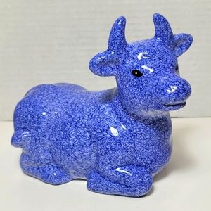 Beautiful Blue Sponge Ceramic Bull Statuette Vintage Lipco Excellent